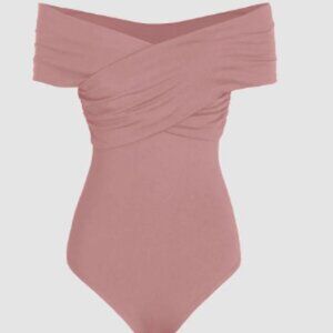 Womens Off Shoulder Rose colored Bodysuit New with tags size small/medium